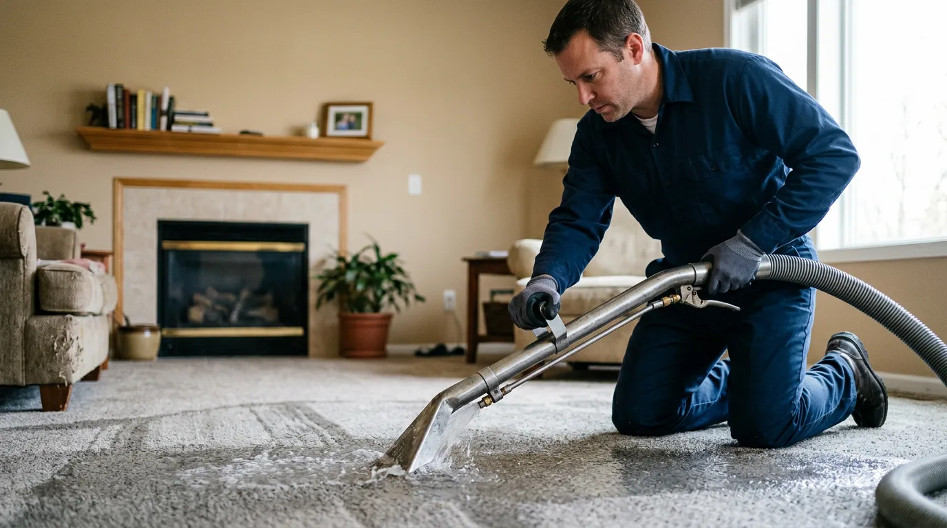 Water damage restoration technician working near Saddle Brook, NJ